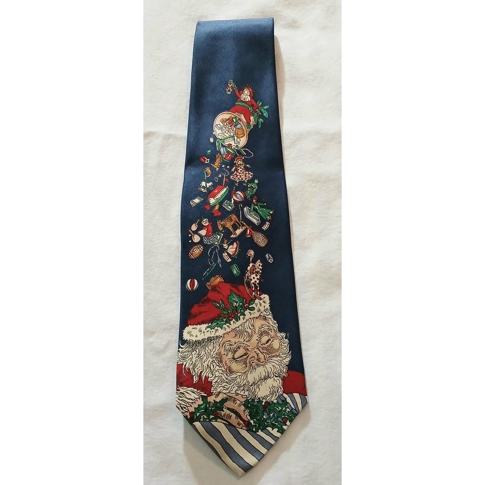 Vintage Robert Talbott Tie Mens Blue‎ Silk Santa Christmas I Magnin Novelty 90s